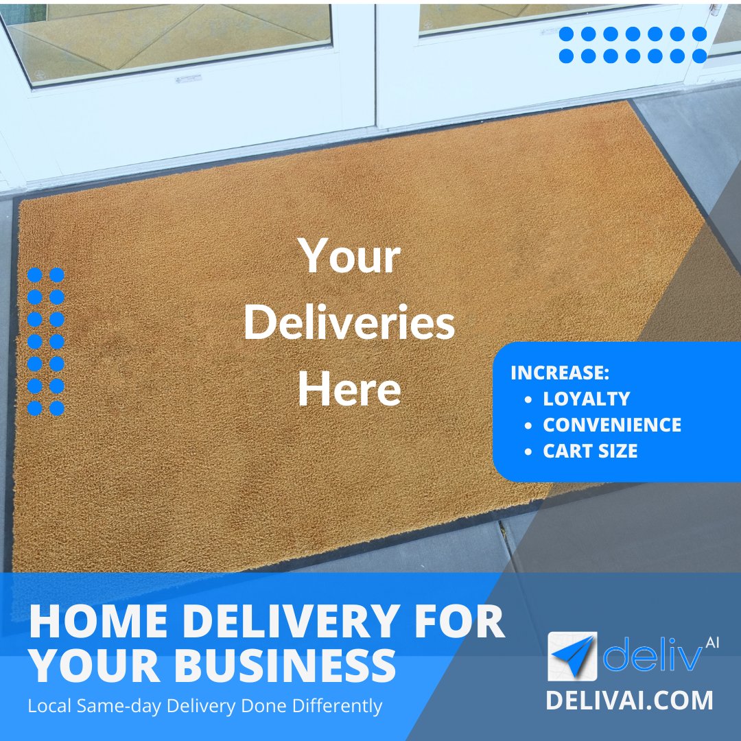 deliv_AI's tweet photo. From store to door, delivAI can make delivery simple, convenient, and reliable for small businesses. Local same-day delivery done differently. #delivery #smallbusiness #storetodoor https://t.co/FyYNLoaIoi