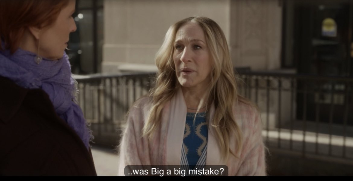 TashAmaka's tweet photo. Okay, I get Chris Noth became problematic in real life. But tryna minimise ‘Big’ the love of Carrie’s life and rewrite history is a weird cop out. We’re not buying it! #AndJustLikeThat https://t.co/C7Lp7mEzfE