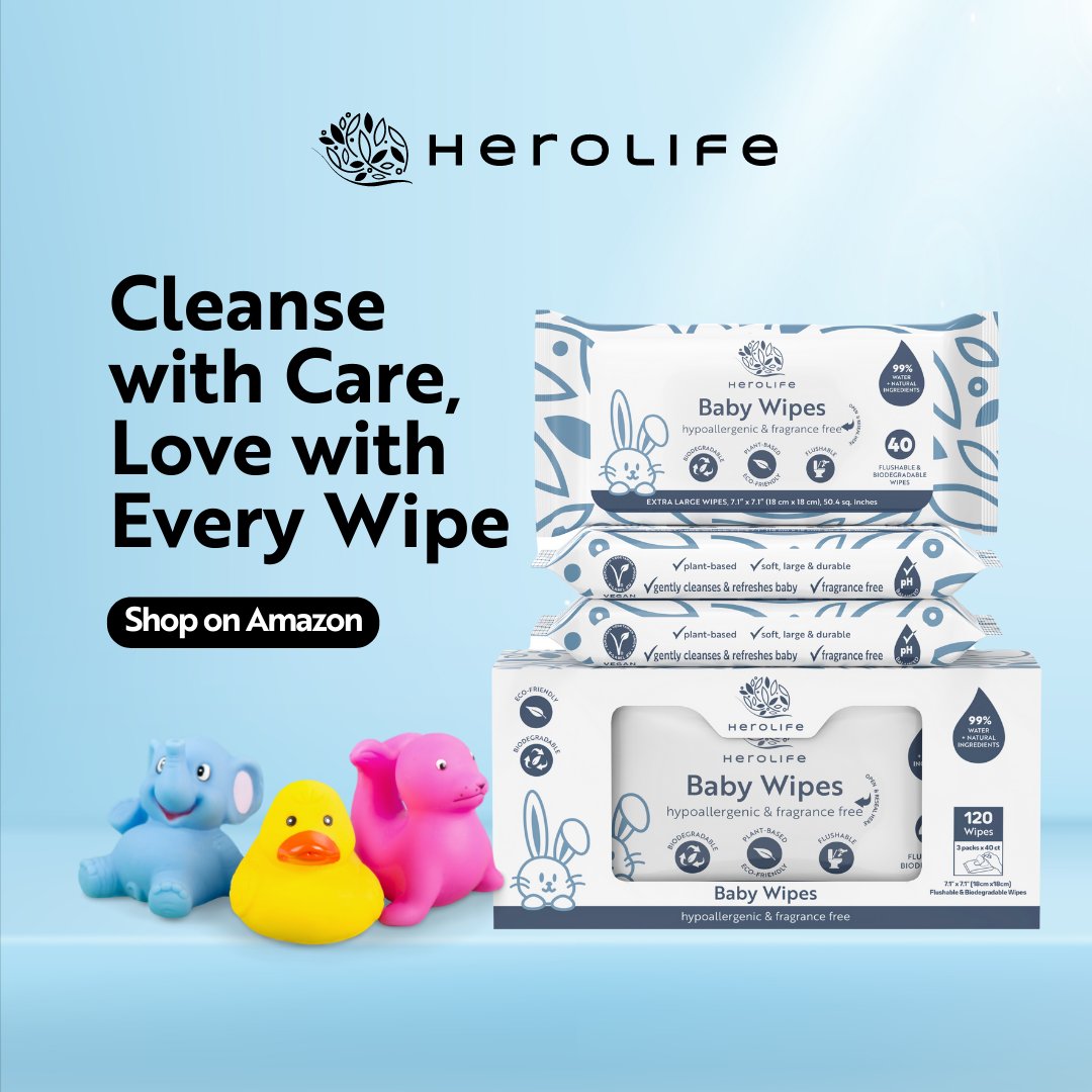 HeroLifeUSA's tweet photo. When it comes to caring for your baby, only the BEST quality makes sense ❤️ HeroLife Baby Wipes – the cleanest way to keep babies' delicate skin soft and safe. Try them out now! 

#probiotics #babyproducts #amazonbaby #amazinbabyfinds https://t.co/jqQtTp4POR
