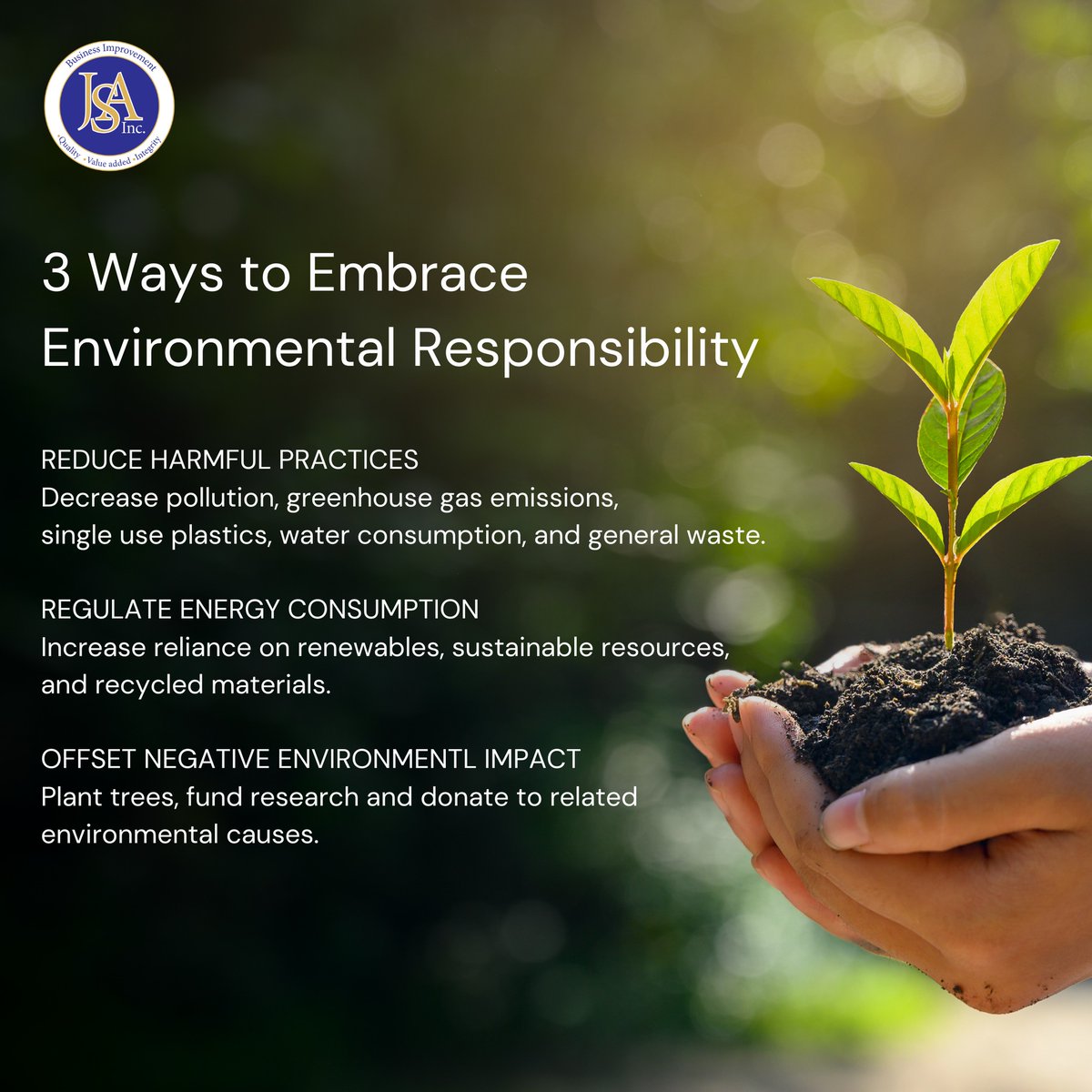 gojsainc's tweet image. Embracing corporate environmental responsibility initiatives can be a powerful marketing tool, helping you to position your company favorably in the eyes of consumers and investors. Here are 3 simple ways to embrace environmental responsibility.

gojsainc.com