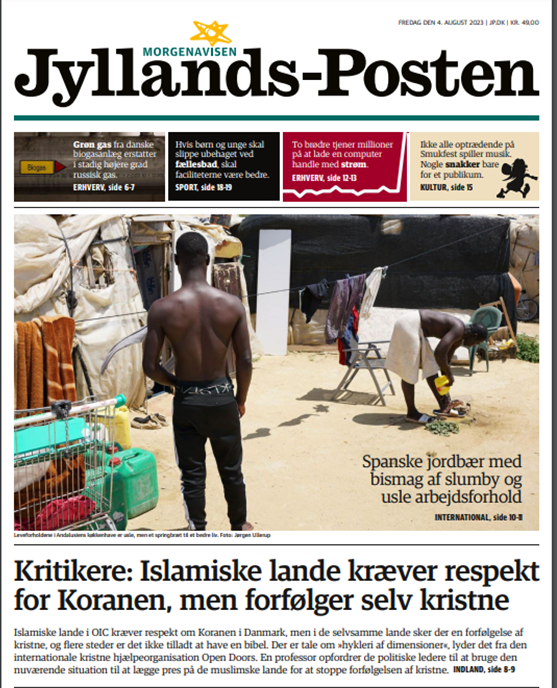 mettealbaek's tweet photo. Hvordan er det nu lige med Yemen, Libyen, Iran, Saudi-Arabien m.fl.. De kræver respekt om koranen, men i deres hjemlande er bibler forbudt og kristne forfølges. Jyllands-Postens forside fredag. https://t.co/7mLZayMgwI