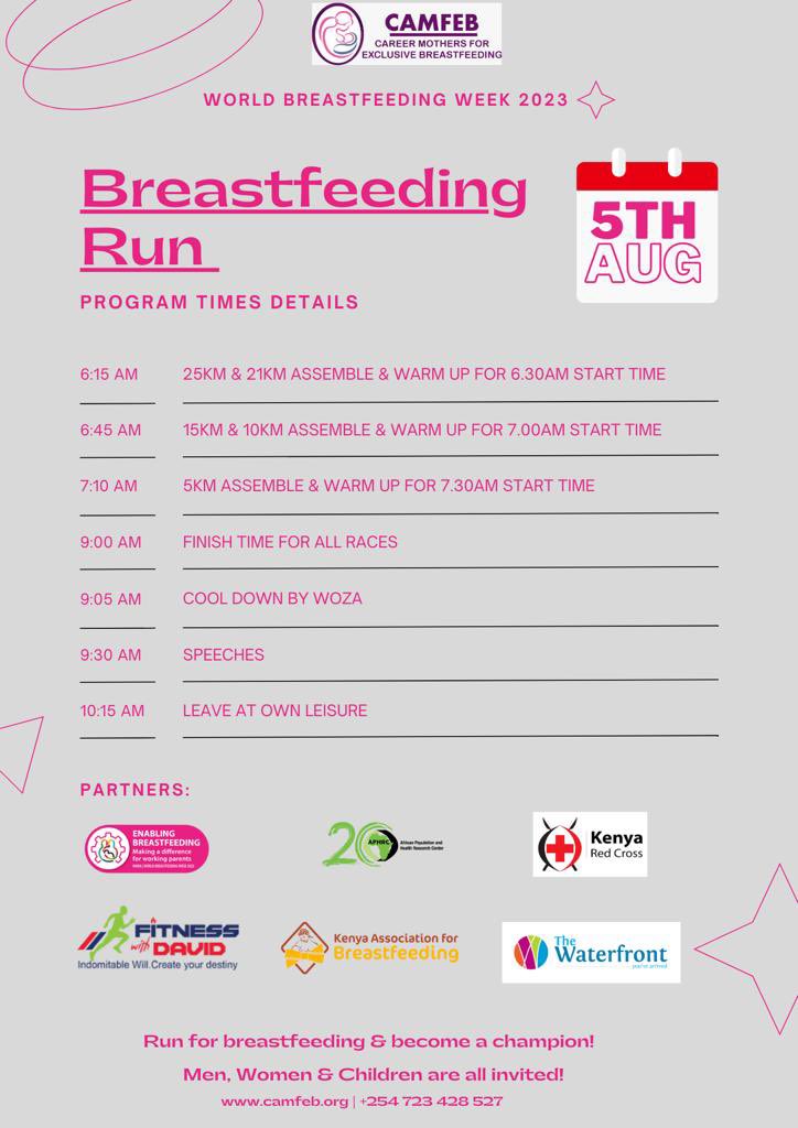 Liz_Kimani's tweet photo. Let’s #EnableBreastfeeding by supporting working women to combine work with breastfeeding adequately. 

Join us for #BreastfeedingRun at The WaterFront Karen, Saturday 5th August as we commemorate #WorldBreastfeedingWeek2023  

Register here: https://t.co/QK7ZF7fvUH

We @aphrc support breastfeeding, & work with others like @CAMFEBK @MOH_Kenya to do the same! 

#Breastfeeding has so many benefits - to the child, the mother, & the whole society.  We cannot talk about the big things: #health, #humancapital, #EconomicDevelopment, #HealthyFood, #ClimateChange, #ClimateJustice, #ClimateAction without talking breastfeeding! 

#WorldBreastfeedingWeek
#WBW2023KE #EnablingBreastfeeding #EnablingBreastfeedingAtWork
#WABA 
#RightToFood
#ZeroHunger
#CAMFEB