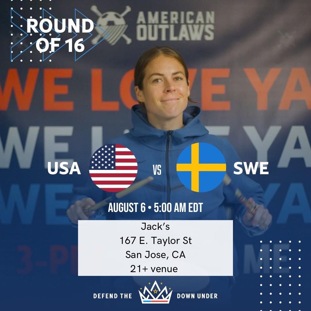 AOSanJose's tweet photo. Yes, we will be at @JacksBar this Saturday night/Sunday morning for USWNT vs Sweden! 

Kick off is at 2 AM. Final call will be at 1:45 AM. No drinks served after 1:55 AM. Kitchen will be closed. Jacks is a 21+ venue. https://t.co/Jy4yjLGoLf