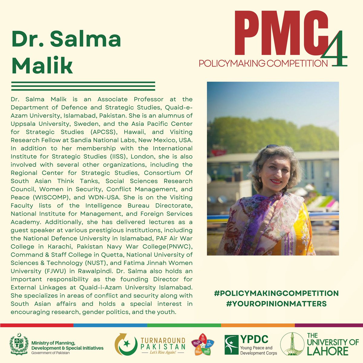 PakistanYpdc's tweet photo. We are honored to announce that @smalik480 will be one of our distinguished judges for the Fourth Policy Making Competition.

#youropinionmatters #5Es #PMC23 #YPDCUOL https://t.co/LCbU3VO5bA