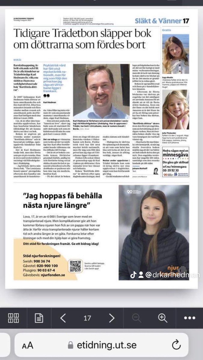 KarlHedman's tweet photo. Ulricehamns Tidning skrev om Karl Hedmans Bortförda döttrar på https://t.co/UuhOiNDouV #bok #spänningsroman #boktips #bästsäljare #karlhedman #drkarlhedman #roman #romaner #thriller #psykologiskthriller #böcker #läsa #bibliotek #pockettips #bokserie #deckare #deckare #pocket https://t.co/zTsyq6aZ7c