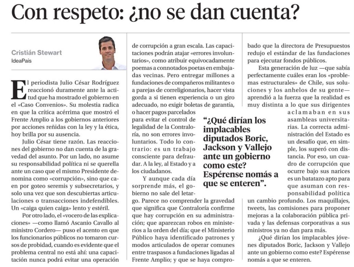 cstewartc's tweet photo. “Con respeto: ¿no se dan cuenta?”
Hoy en La Segunda. https://t.co/ar0Ab4d3q0