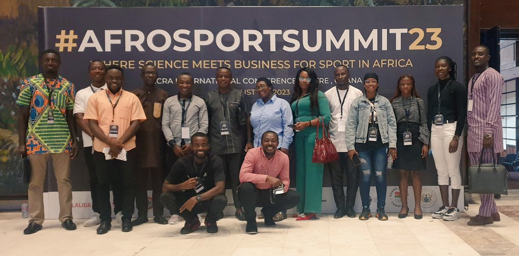 HPERS_UEW's tweet photo. Faculty and students of HPERS UEW at the concluding Day 2 of the #AfroSportsummit23 held at the ICC, Accra Ghana. Dr. M. Seibu, HoD HPERS-UEW, Prof. E.O. Sarpong, Dir. of Sports UEW @DrEmmanuelOsei4 Dr. E.Y. Acheampong @yeahleagcy Dr R.A. Darko and Mr. F. Frimpong @frimpfrank. https://t.co/CSc6iVRRWx