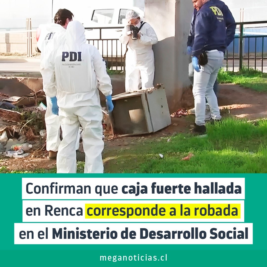 megamamadascl's tweet photo. 🚨 Confirman que la caja fuerte encontrada en la comuna de Renca, corresponde a la que robaron por error desde el Ministerio de Desarrollo Social y Familia la noche del 19 de julio ➡️ https://t.co/6t4q3zWmmJ https://t.co/bGYEZcblSb