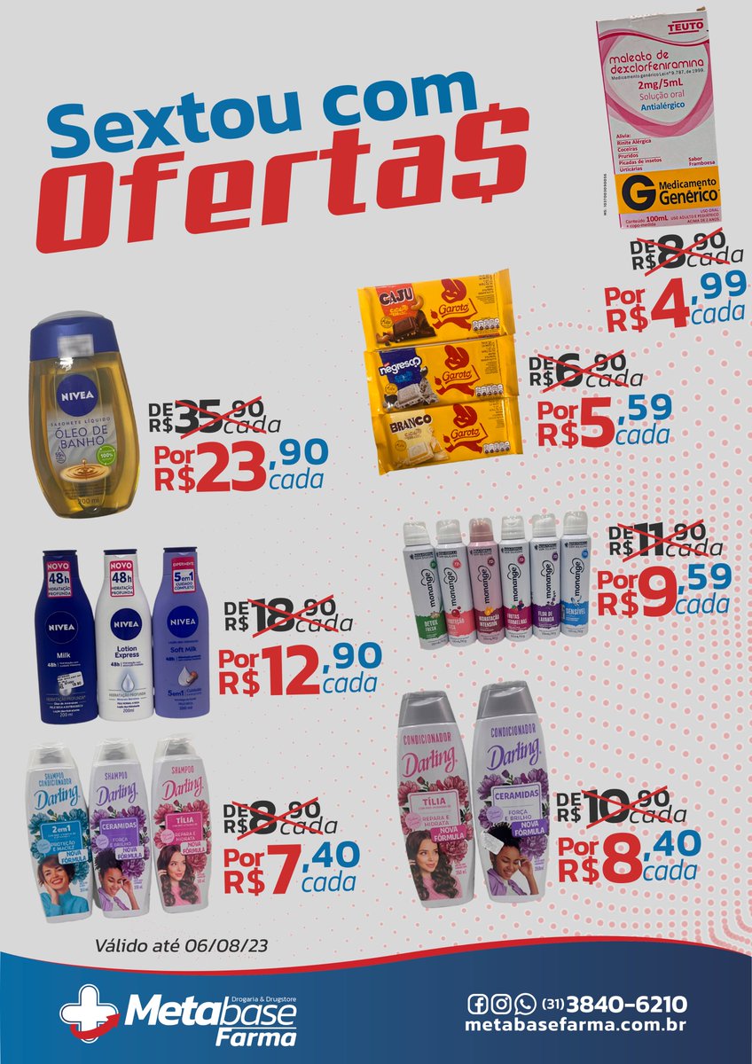 metabaseitabira's tweet photo. Sextou com ofertas na Metabase Farma.

Metabase Farma
📷|Tudo que você é sua família precisa, AQUI TEM!
📷|Entrega Grátis (31) 3840-6210 / ligação e WhatsApp (consulte regiões) https://t.co/0Asu4Odd5Y