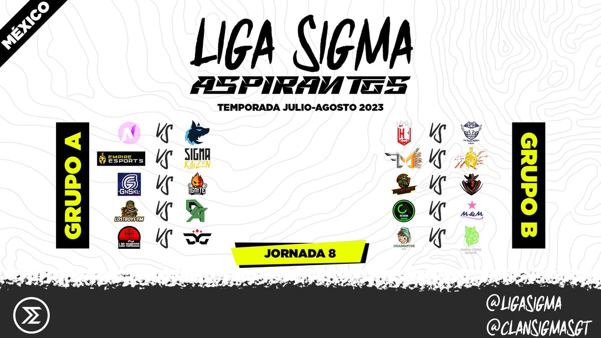 LigaSigma's tweet photo. Últimas dos jornadas de la #LigaSigma Aspirantes, hoy vamos con la octava. 

¿Listos para los playoffs? 😎 https://t.co/G7jDkuOvVh