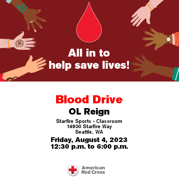 Seattle Reign Academy (@olreignacademy) on Twitter photo OL Reign Academy blood drive is TODAY! 🙌
Sign up now to secure your spot!
➡️ rcblood.org/3cFqEgB
#ReignSupreme x <a href="/RedCross/">American Red Cross</a> OL Reign Academy blood drive is TODAY! 🙌
Sign up now to secure your spot!
➡️ rcblood.org/3cFqEgB
#ReignSupreme x <a href="/RedCross/">American Red Cross</a>