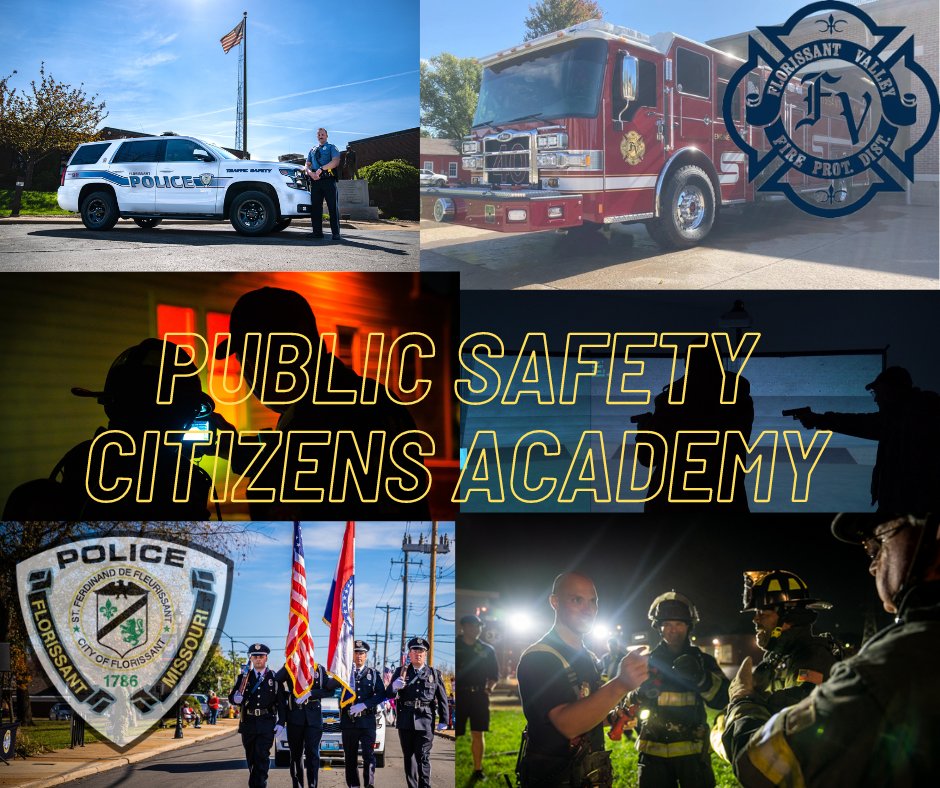 FlorissantPD's tweet photo. The Public Safety Citizens Academy starts on September 6th, 2023. The course will be held every Wednesday from September 6th thru November 8th from 7:00-9:00 pm.
Anyone interested in attending is asked to contact Officer Steve Michael at 314-830-6042 or smichael@florissantmo.com https://t.co/iOjShfVDRa