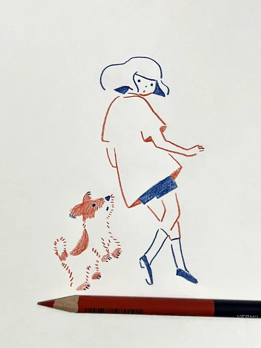   赤青鉛筆で描いています