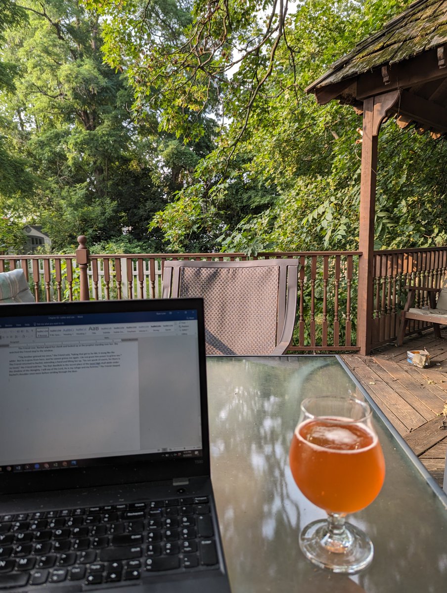 I've neglected my novel during this very busy week, but my fruited sour tripel and I are settling in for some summer evening editing.
#amwr