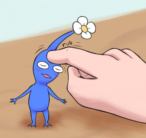 Needed to draw myself (my sona) with a blue Pikmin and petting their head cuz I would do that