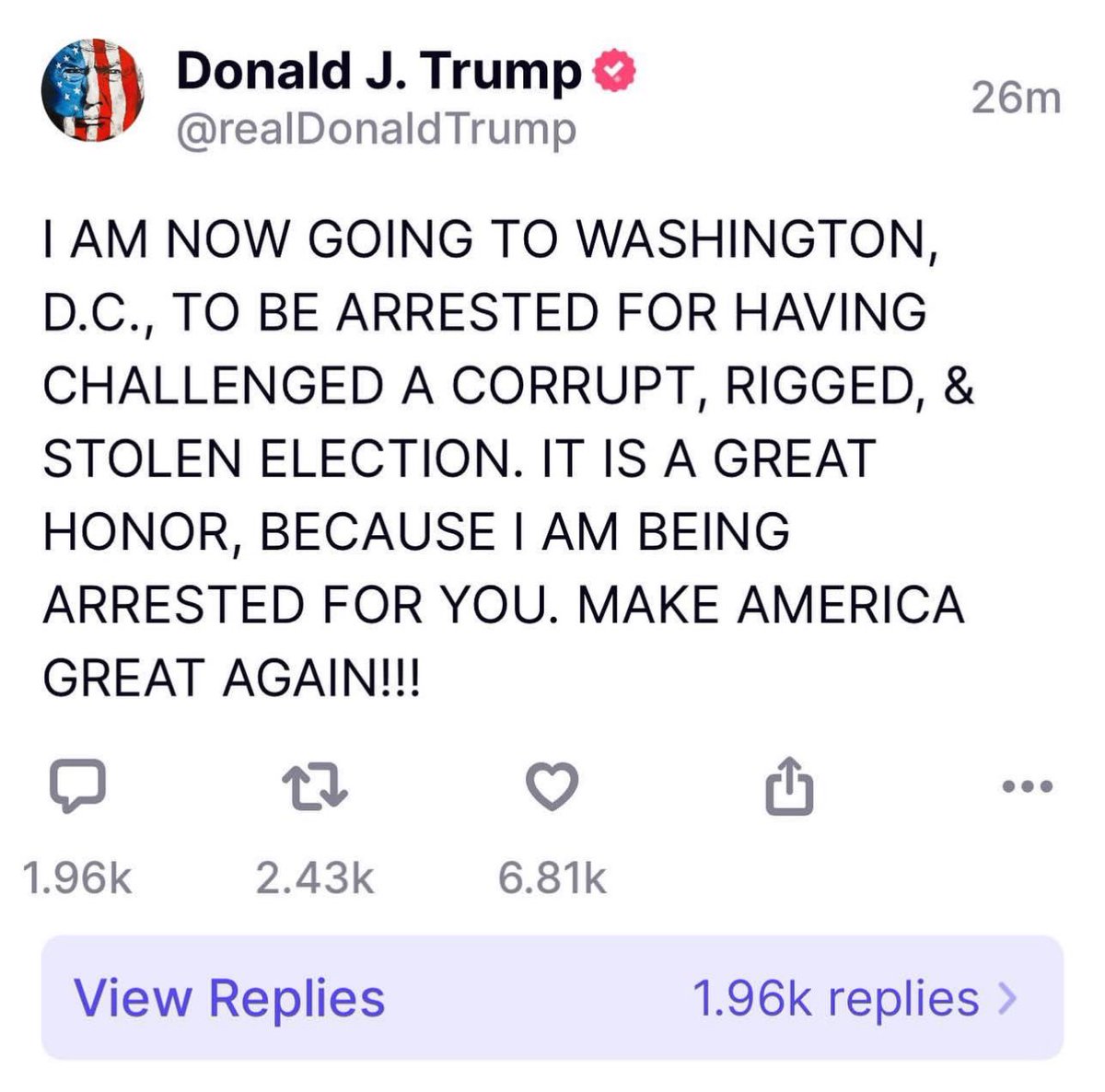 run_l1ft_repeat's tweet image. Trump&apos;s response to this asshat.