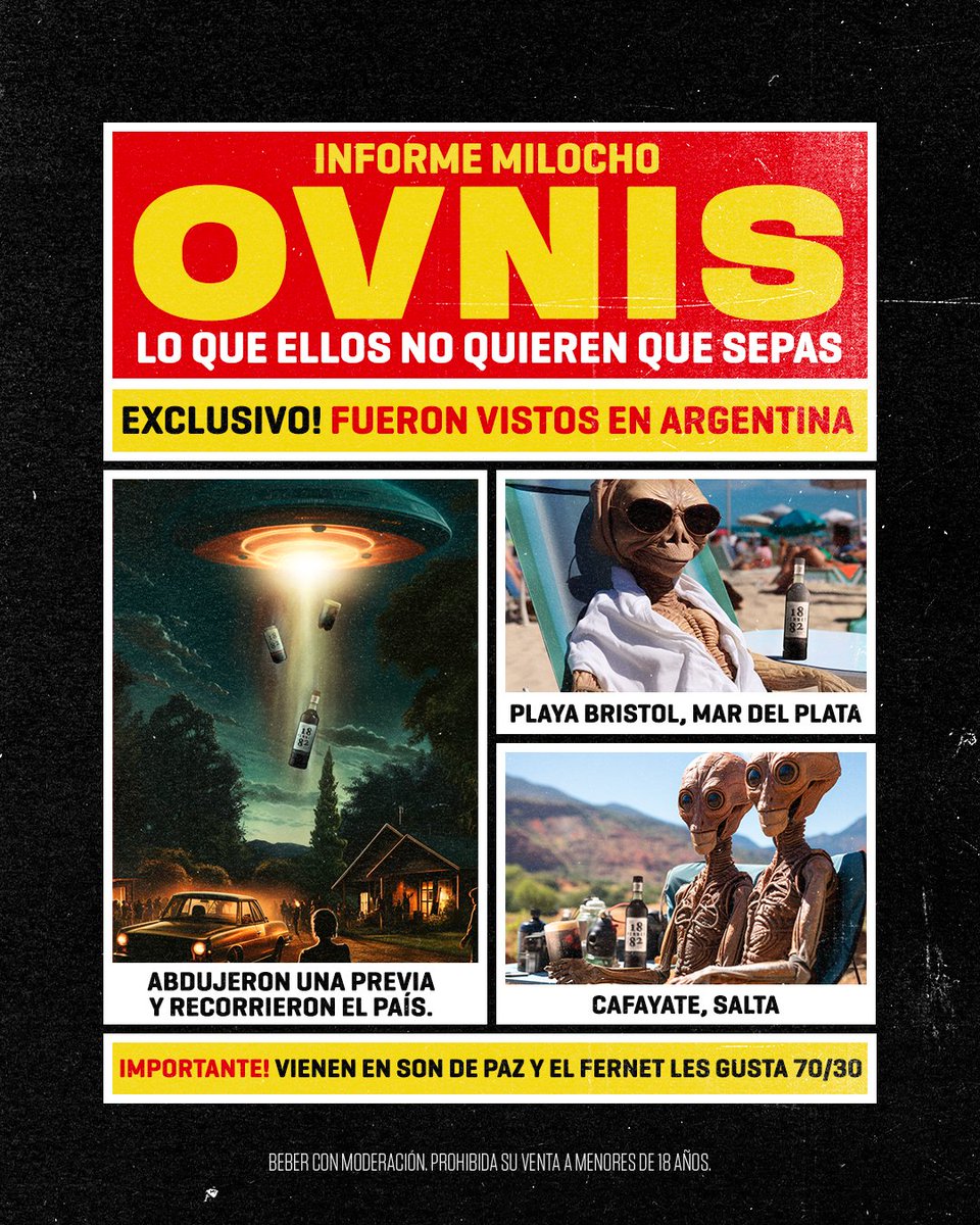 Dicen que es noticia de último momento, pero nosotros ya sabíamos que les gustaba el fernet 70/30 👽🖤

#InteligenciaMilocho