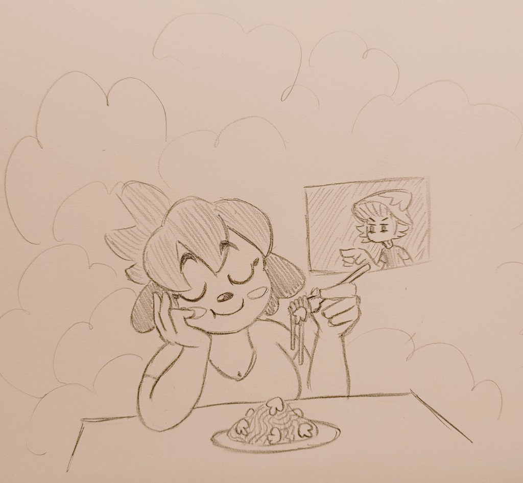 FunkyTheAlien's tweet photo. Mushroom pasta 🍄

(Ofie loves mushrooms, but out of respect for Glick she tries not to eat or cook them around the restaurant) https://t.co/FLvng5I4IW