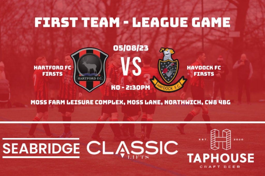 🔴◾️First Team Season Opener◾️🔴

🆚 Hartford FC Firsts

📆 Saturday 5th August

⏰ 14:30

📍 Moss Farm Leisure Complex, Moss Lane, Northwich, CW8 4BG

🏆 Cheshire Football League - League 2