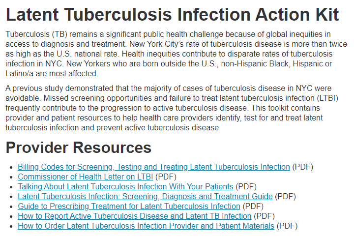 Providers: ICYMI - @nycHealthy recently published a Latent Tuberculosis Action Kit with a variety of provider resources & patient education resources⬇️ Access the resources here: on.nyc.gov/43pnOkZ