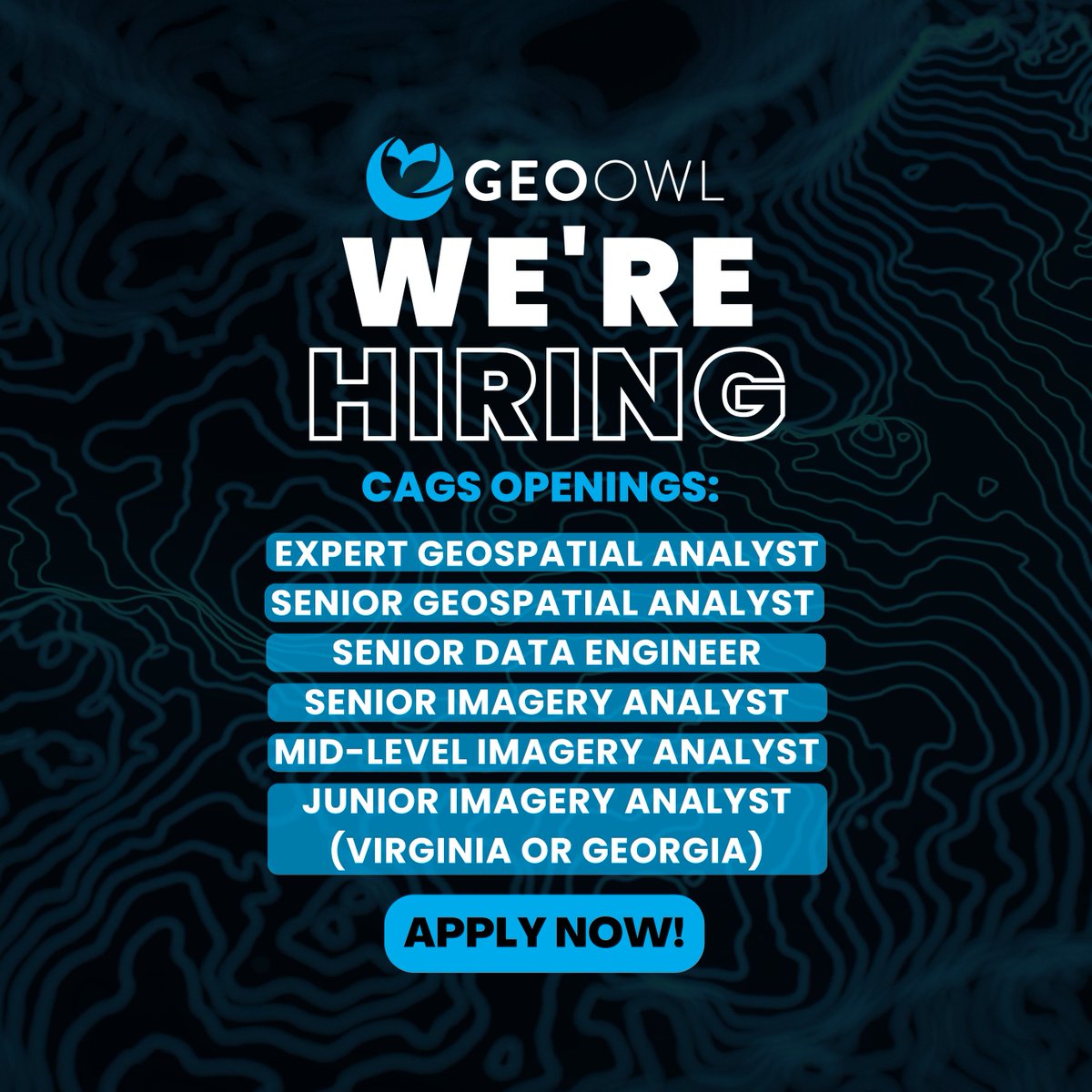 🌟 NEW JOB OPENINGS! 🌟
Georgia folks, we have several new and unique opportunities with CAGS. Reach out to learn more!
#nowhiring #augustaga #fortgordon #fortgordonga #analystjobs #dataengineerjobs #geospatialanalyst #imageryanalyst #geospatialjobs #jobopenings