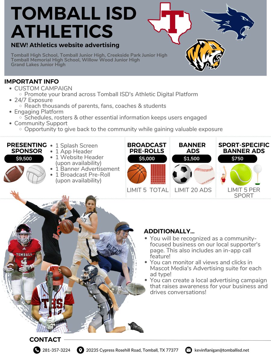 TMHS__athletics's tweet photo. If you would like to advertise on our TISD Athletics Websites, please contact @TB_KFLAN  @TISD_athletics  kevinflanigan@tomballisd.net. https://t.co/5ehDWufQgN