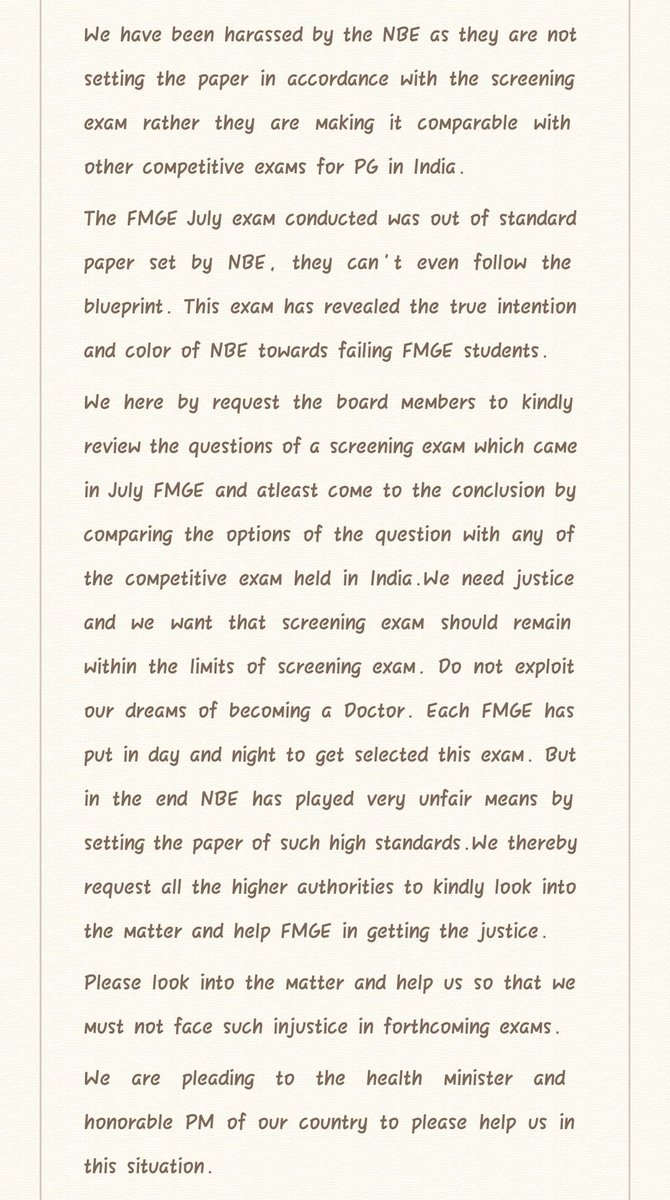 HarshAmrit6's tweet photo. #JusticeforFMGE
We as FMGE students on human ground needs equality and transparency in terms of screening exam.

#Healthminister 
#NMC
#NBE
#Educationminister https://t.co/7O5wLeImn0