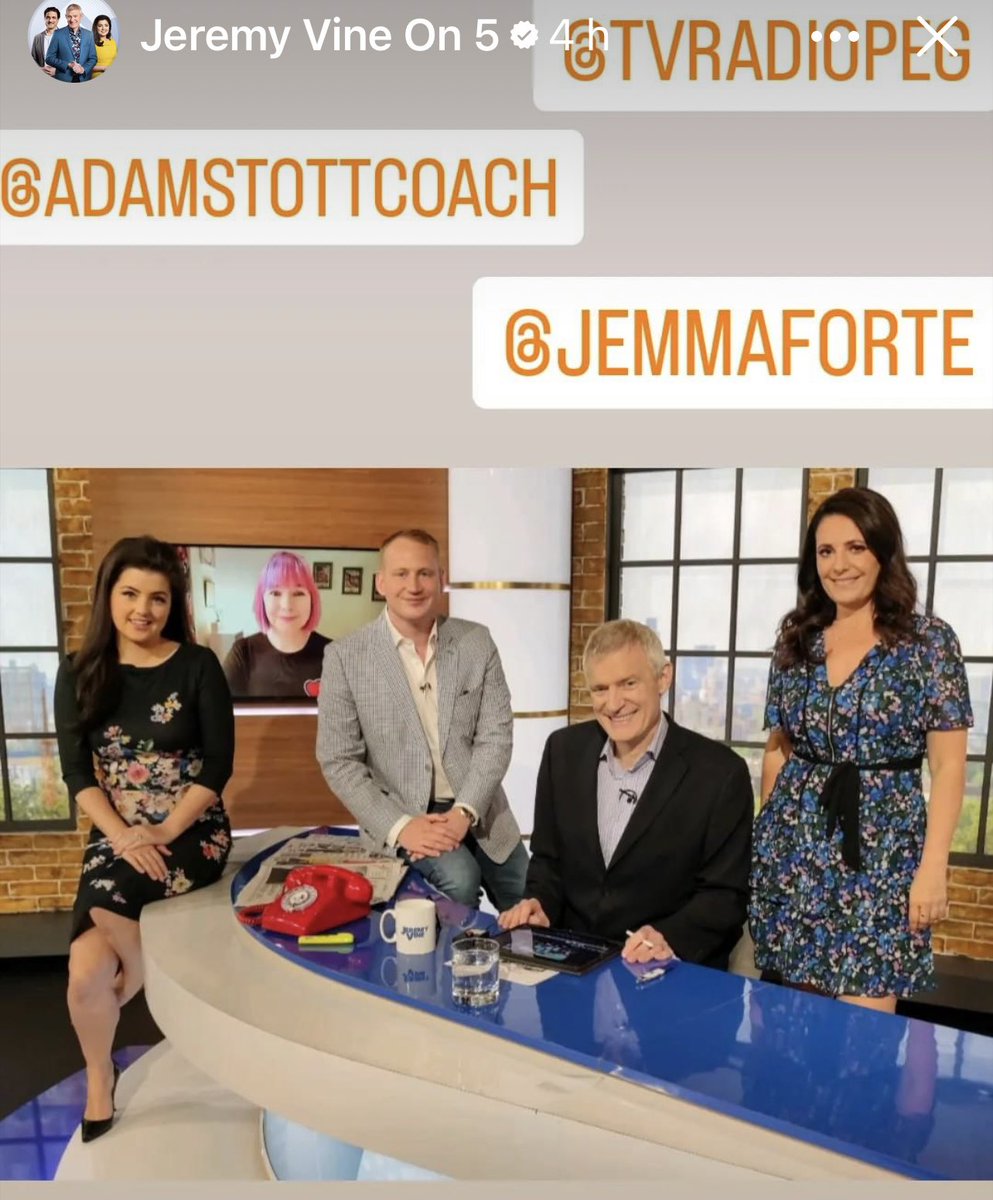 TVRadioPeg's tweet photo. So great to talk papers & all the other stuff today on @JeremyVineOn5. Any excuse to talk cake #Hockney & my beloved #Saltaire. & As always in #2ndhandclothes
See you all in the studio in a week or so!
@theJeremyVine @alexisconran @StormHuntley @jemmaforte @AdamStottCoach https://t.co/gG9eNZopSG