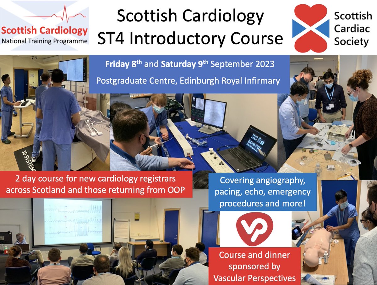 Delighted to announce this year’s SCNTP introductory course for new cardiology registrars across Scotland. 2 days of small group teaching, simulation covering procedures, emergencies and more! ⁦<a href="/VP_Med/">VP Med Group</a>⁩ ⁦<a href="/scallycaroline1/">Caroline Scally</a>⁩ ⁦<a href="/CardiacSoc/">Scottish Cardiac Soc</a>⁩ ⁦<a href="/VeraLennie/">Vera Lennie</a>⁩
