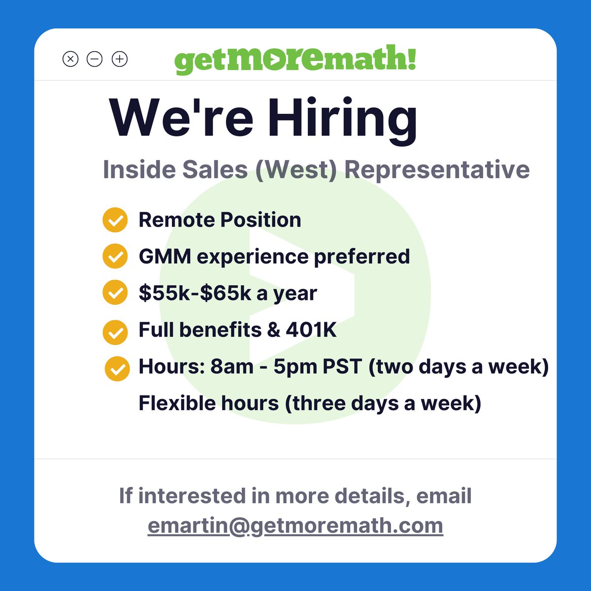 We are hiring!
SEE FULL JOB DESCRIPTION HERE: getmoremath.com/job/inside-sal…
#jobs #HIRINGNOW