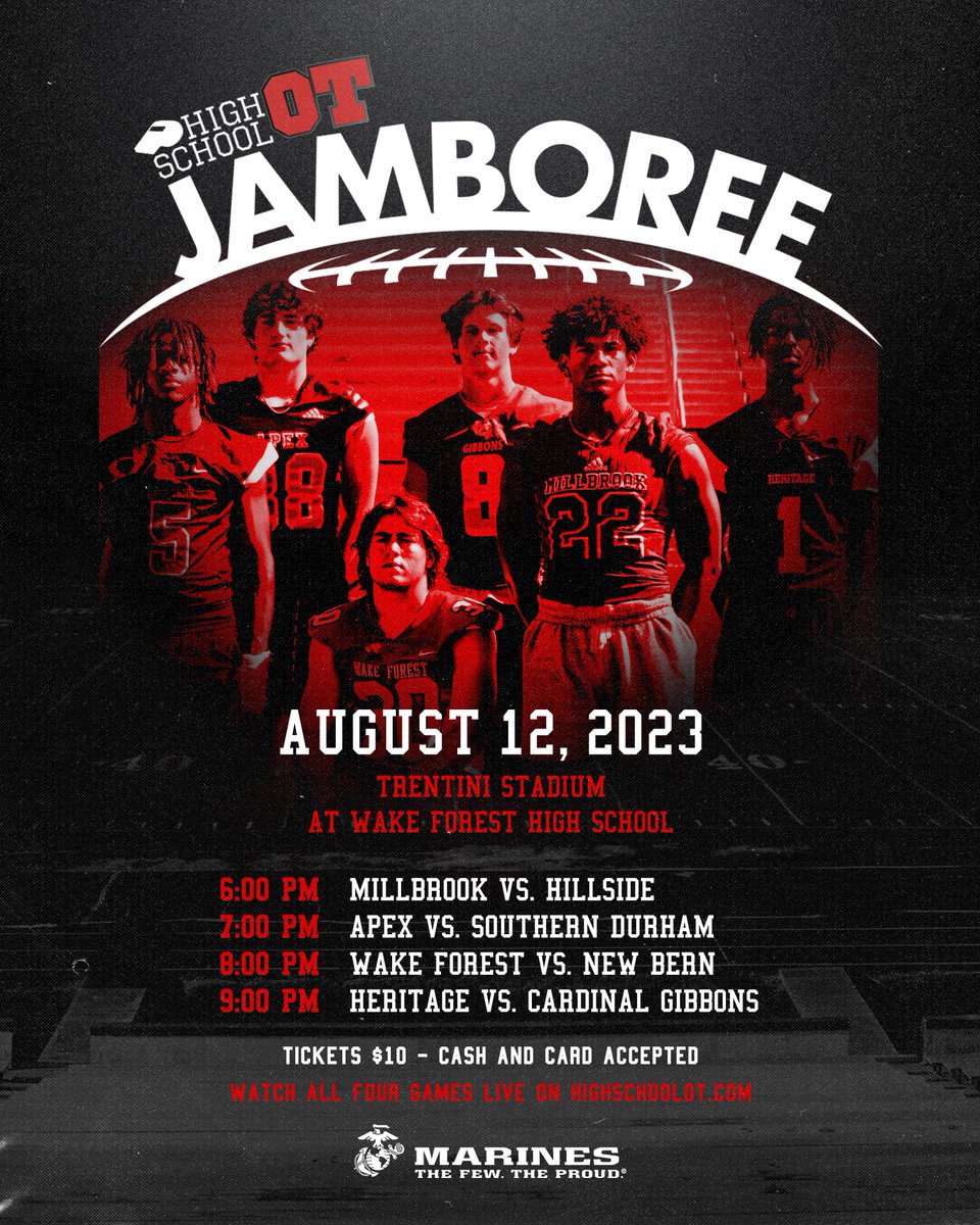 The field has been set for the 13th Annual HighSchoolOT Jamboree at Wake Forest High School on Saturday, Aug. 12. Admission to the event is $10 per person with $1 from each ticket going to the Boys & Girls Club of Wake Forest. DETAILS: highschoolot.com/hsot-jamboree-…