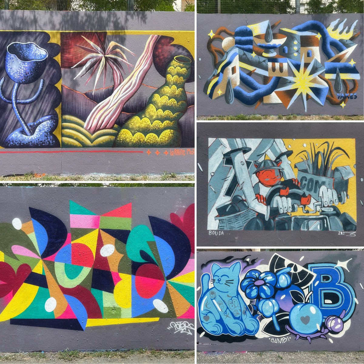 HunterStreetart's tweet photo. [#streetartlyon / 📸 JUILLET 2023] Voici les 5 œuvres, créées lors d’une cession collective, par Loraine ➕ Simon Poter ➕ Bouda ➕ Yakès ➕ Bambi Bakbi, découvert dans le quartier du 7eme à #lyon !
#loraine #poter #bouda #yakes__ #bambi_bakbi #sprayart #graffiti #streetart https://t.co/HW2zqjPRku