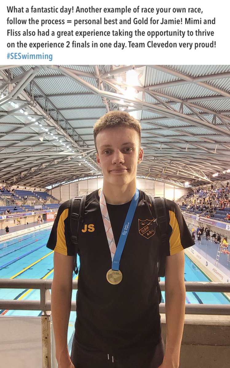 #SESwimming Another great day! Hold your nerve, follow the process and race your own race! = personal best and Gold medal 🥇 for Jamie. Mimi and Fliss are in Wales gaining fantastic experiences 2 finals in 1 day. Something to be proud of and something to work on!