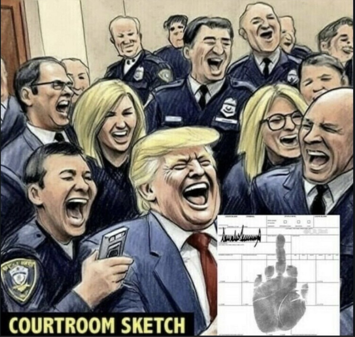 Sneak peak at courtroom sketch .  He’s probably up 10 more points 💪🏼