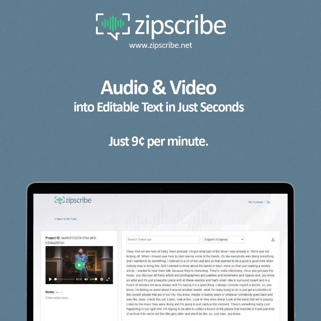 zipscribe's tweet image. Simple. Quick. Uncomplicated. ZipScribe automatically converts any audio and video to editable text in just seconds. JUST 9¢ PER MINUTE!!

#transcription #AI