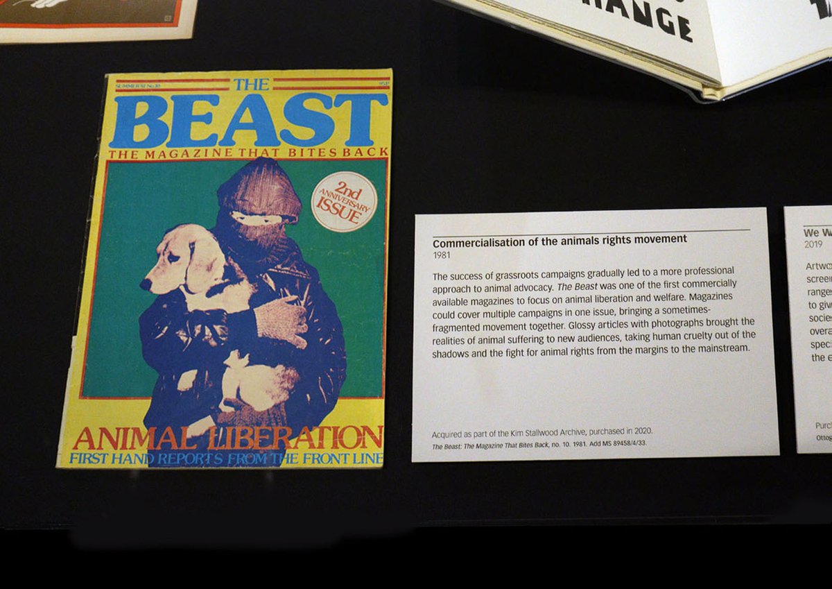 grumpyvegan's tweet photo. 'Animal Rights: From Margins to the Mainstream' is still available to visit for free at The British Library in The Treasure’s Gallery. The exhibit includes items from the Kim Stallwood Archive. #AnimalRights #TheBritishLibrary https://t.co/K4rI0HJWtM