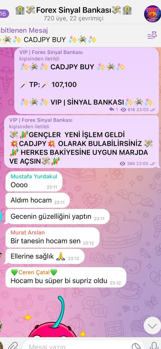 Gençler bugün ➡️FOREX SİNYAL BANKASINDA neler olmuş 📷📷Oynat bakalım 📷  🤔

✨🪅✨ CADJPY BUY ✨🪅✨

🪄TP:🪄 107,100

✨🪅✨ VIP | SİNYAL BANKASI✨🪅✨

t.me/sinyalbank 

#halkaarz #hissesenedi #hisse #bist #BIST1OO #halkb #kontr #enflasyon