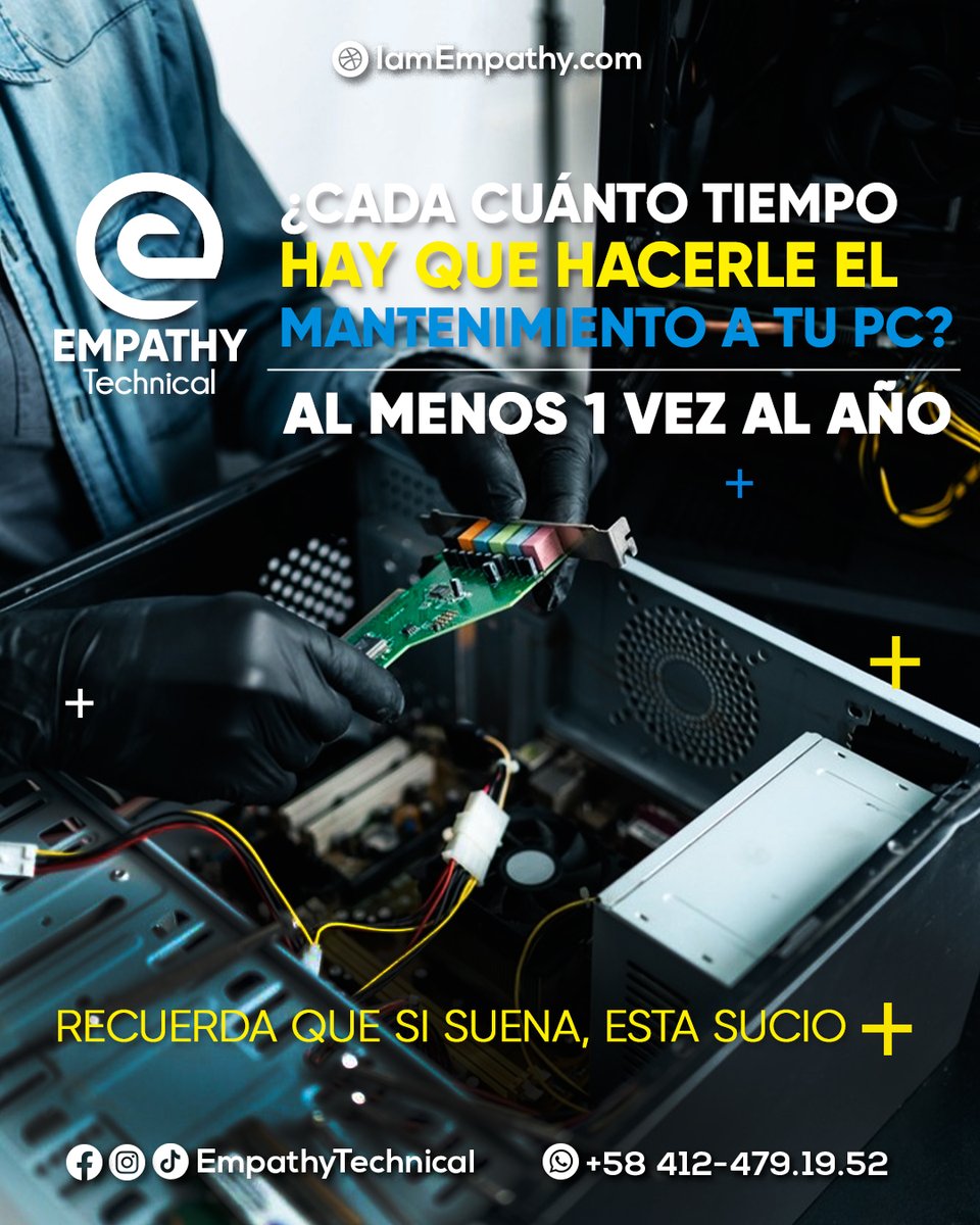 empathytechnica's tweet photo. 💯¿Cada cuánto tiempo hay que hacerle mantenimiento a tu PC? Esta es una pregunta importante que muchos usuarios se hacen, ya que el rendimiento y la vida útil de sus equipos dependen en gran medida de ello. 
La respuesta puede variar según el uso que le des a tu PC https://t.co/fcjPRq8dri