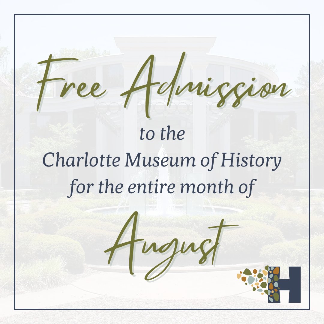 CLThistory's tweet image. To make history accessible to everyone, members of our board of trustees have provided donations to make museum admission free for the entire month of August!

Together we can use knowledge of the past to build a better future! Join us this August!

#charlottehistory #clthistory