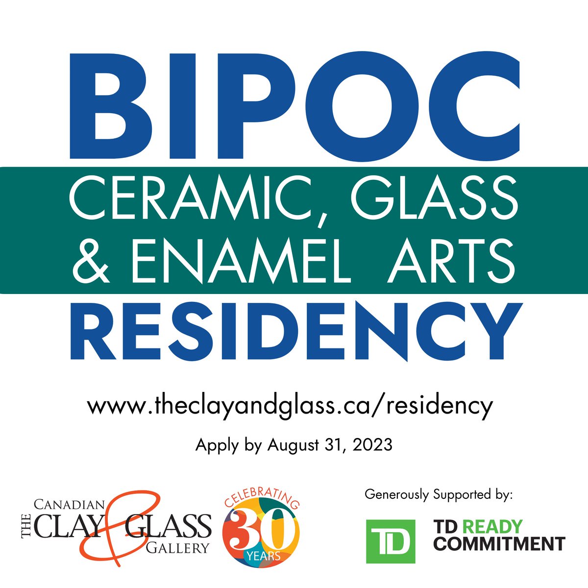 CALL FOR APPLICATIONS: Apply for our new BIPOC Ceramic, Glass &amp; Enamel Arts Residency by August 31, 2023! Artists can work in ceramics, glass, or vitreous enamel for 8-weeks at the Canadian Clay &amp; Glass Gallery in Waterloo. More info: bit.ly/3OjNucL
