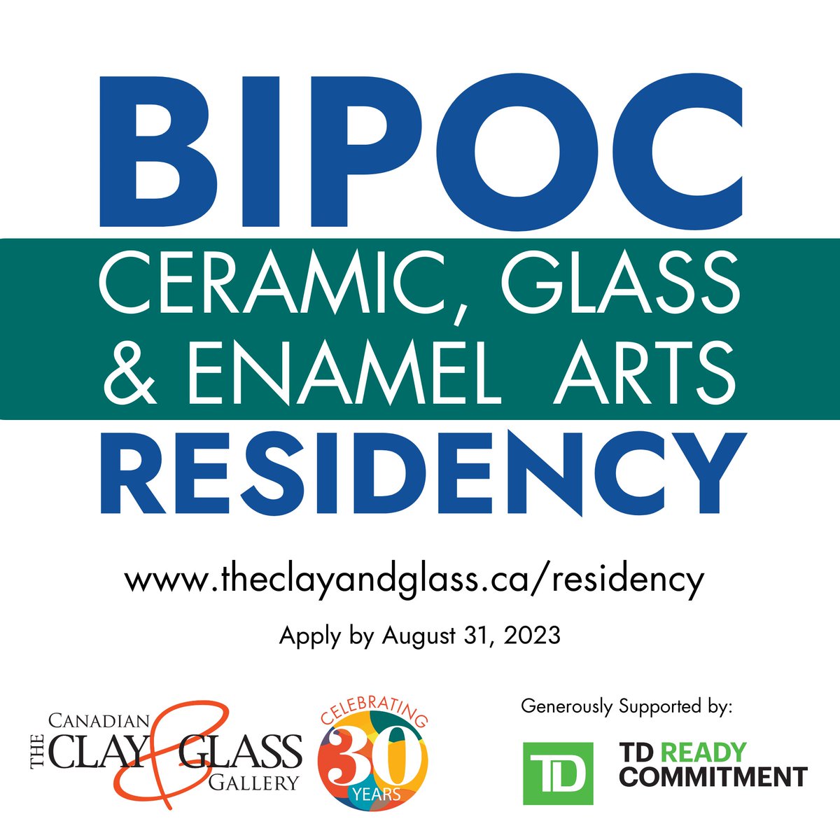 CALL FOR APPLICATIONS: Apply for our new BIPOC Ceramic, Glass & Enamel Arts Residency by August 31, 2023! Artists can work in ceramics, glass, or vitreous enamel for 8-weeks at the Canadian Clay & Glass Gallery in Waterloo. More info: bit.ly/3OjNucL