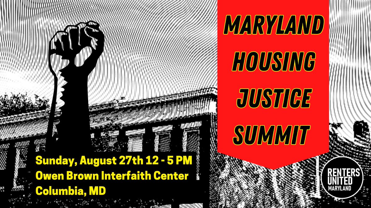 Join us &amp; fellow renters, advocates, service providers, &amp; others to celebrate wins from the last legislative session &amp; plan for the future of housing justice in MD! This is an opportunity to continue building a strong renters' rights movement! Register: bit.ly/RUMsummit