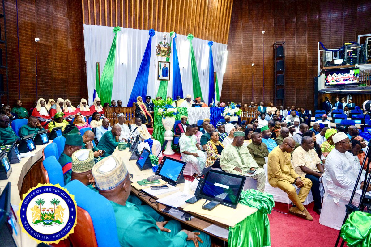 julius_maadabio's tweet photo. During my Address at the State Opening of the 1ST Session of the 6TH Parliament of the 2ND Republic, I used the occasion to share my Government’s plans towards revamping and revitalizing the economy through our new five-year mandate that echoes the call for continuity. 

The “New Direction: Consolidating the Gains and Accelerating Transformation” Agenda encapsulates the spirit of progress, seizing the newfound opportunities we have forged while confronting emerging challenges to propel #SierraLeone towards middle-income status by 2035.
 
As espoused in our SLPP People's Manifesto, which we used to campaign to citizens with our message of #hope, #unity and #prosperity, my new Government’s national development agenda will emphasise five key initiatives that will shape the course of our nation. 

These initiatives which include: Feed SaLone, Human Capital Development, Youth Employment Scheme, Revamping the Public Service Architecture, and Technology and Infrastructure Initiative, will help usher sustainable development and social progress in our nation. 

The Opening of the 6TH Parliament of the 2ND Republic marks a new beginning and we are confident that it has set the stage for greater things to come, as we journey to nationhood. ~ PART 2/2

#TheNewDirectionAgenda2.0

#BIG5GAMECHANGERS

#SLPP4DEVELOPMENT