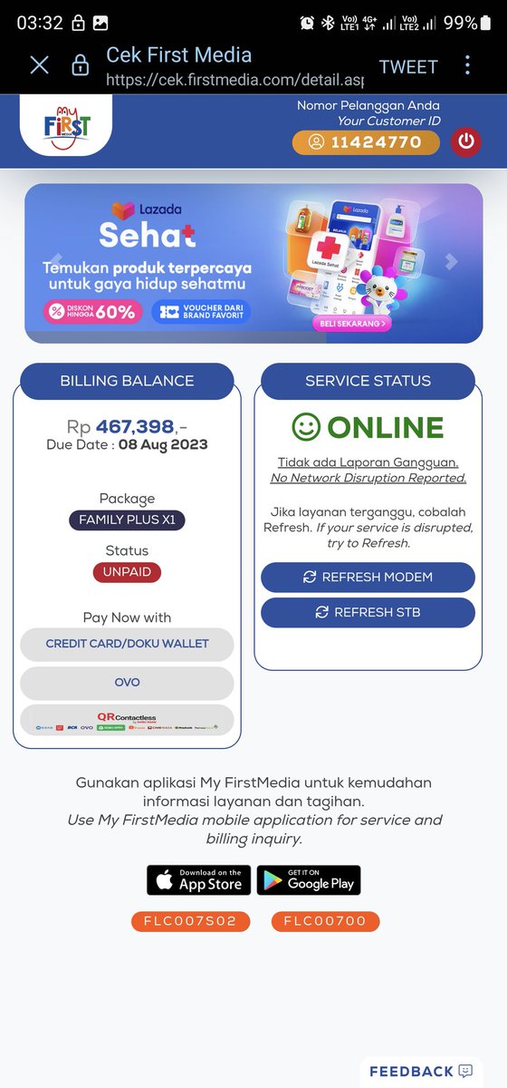 alasyari13's tweet photo. @FirstMediaCares min saya udah bayar tapi di site statusnya masih unpaid, ada solusikah? https://t.co/lBYzeXmCxS