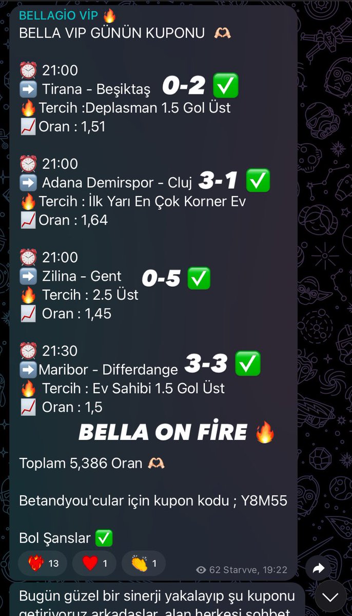 Sevginiz beni güçlendirir fakat nefretiniz beni durdurulamaz yapar🔥

Yeni hesabımızda yine kaldığımız yerden devam ediyoruz 🔥

Ücretsiz VIP'e katılmak isteyenler katılmak istiyorum yazabilirler 🔥

Bu tivite destek veren 5 kişiye toplamda 1K verelim 🫶🏻

t.me/bellagioanaliz
