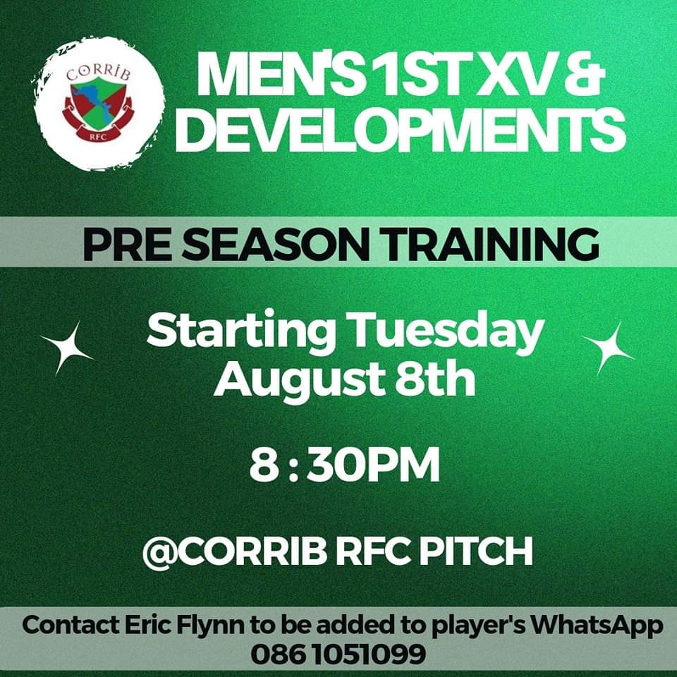 rfc_corrib's tweet photo. Corrib Senior Men's are back for preseason training starting on Tuesday 8th of August at 8.30pm. All new and returning players are very welcome. Please contact Eric Flynn on +353861051099 to be added to the group. https://t.co/5IHxXD0Htr