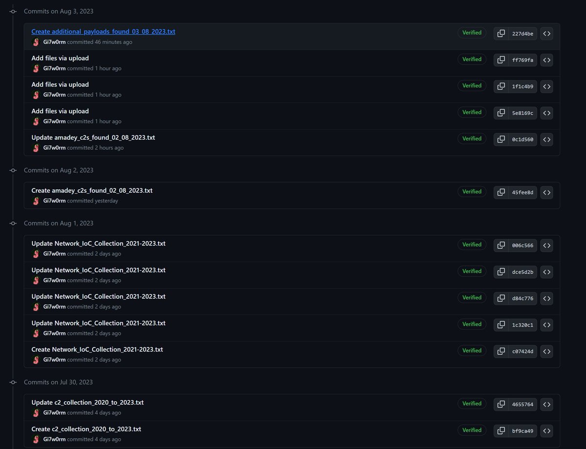 Gi7w0rm's tweet photo. #WormsWeeklyIoC have been shared.
This week more than 7000 #IoC have been collected and shared via #Github, #Threatfox, and #OTXAlienvault. Included are #SystemBC, #RedLine, #Amadey #botnet, #raccoonv2/#RecordBreaker and #Prometei.
Check them out:
https://t.co/ZhIxozCSQC
1/5 https://t.co/j4VCqCFcHM