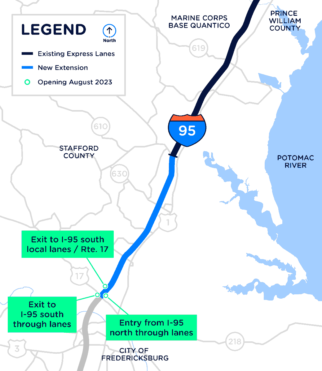 VAExpressLanes's tweet photo. The opening of the 95 Express Lanes Fredericksburg Extension is just around the corner.
🗓️Mark your calendars: The 10-mile mainline between Garrisonville Road and Route 17 is set to open southbound at 10 p.m. on Thursday, August 17. 🛣️
Northbound traffic will follow on August 18, per the normal summer reversal schedule. 🚀
Learn more: https://t.co/wV2k4kIKJR
