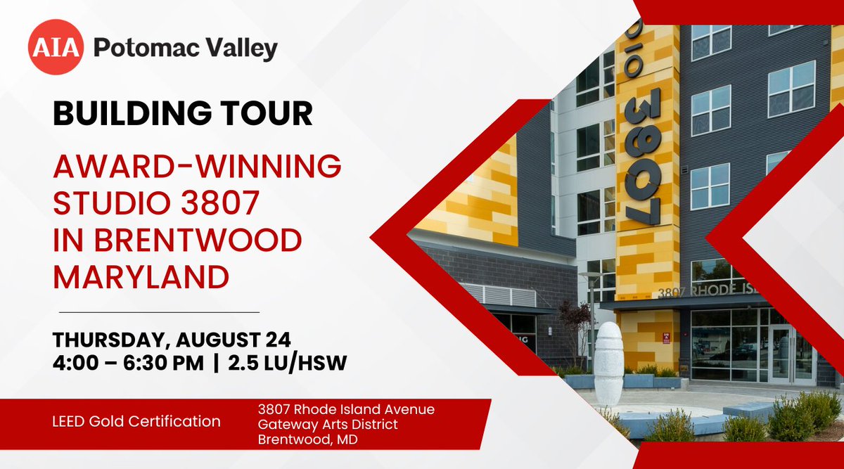 AIAPVC's tweet photo. Join us Aug. 24 in Brentwood, MD for a tour of the award-winning Studio 3807 building, conducted by Landex Development, members of the architectural design team from Grimm + Parker Architects, and elected officials from the Town of Brentwood.  https://t.co/9Ar3rUtrRh https://t.co/WheKQtwLjc
