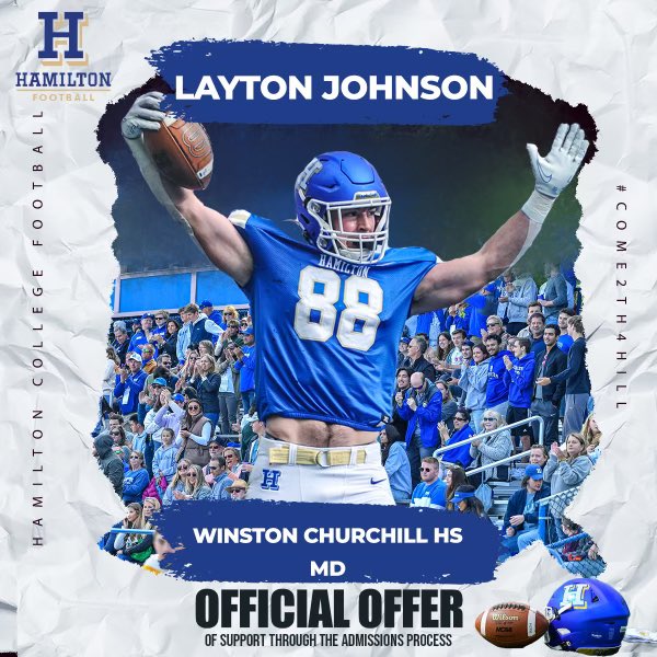 After a great afternoon with their football program, I have received an offer from @HamCollFootball . Thanks @Coach_Swingle @Coach_Moyseenko